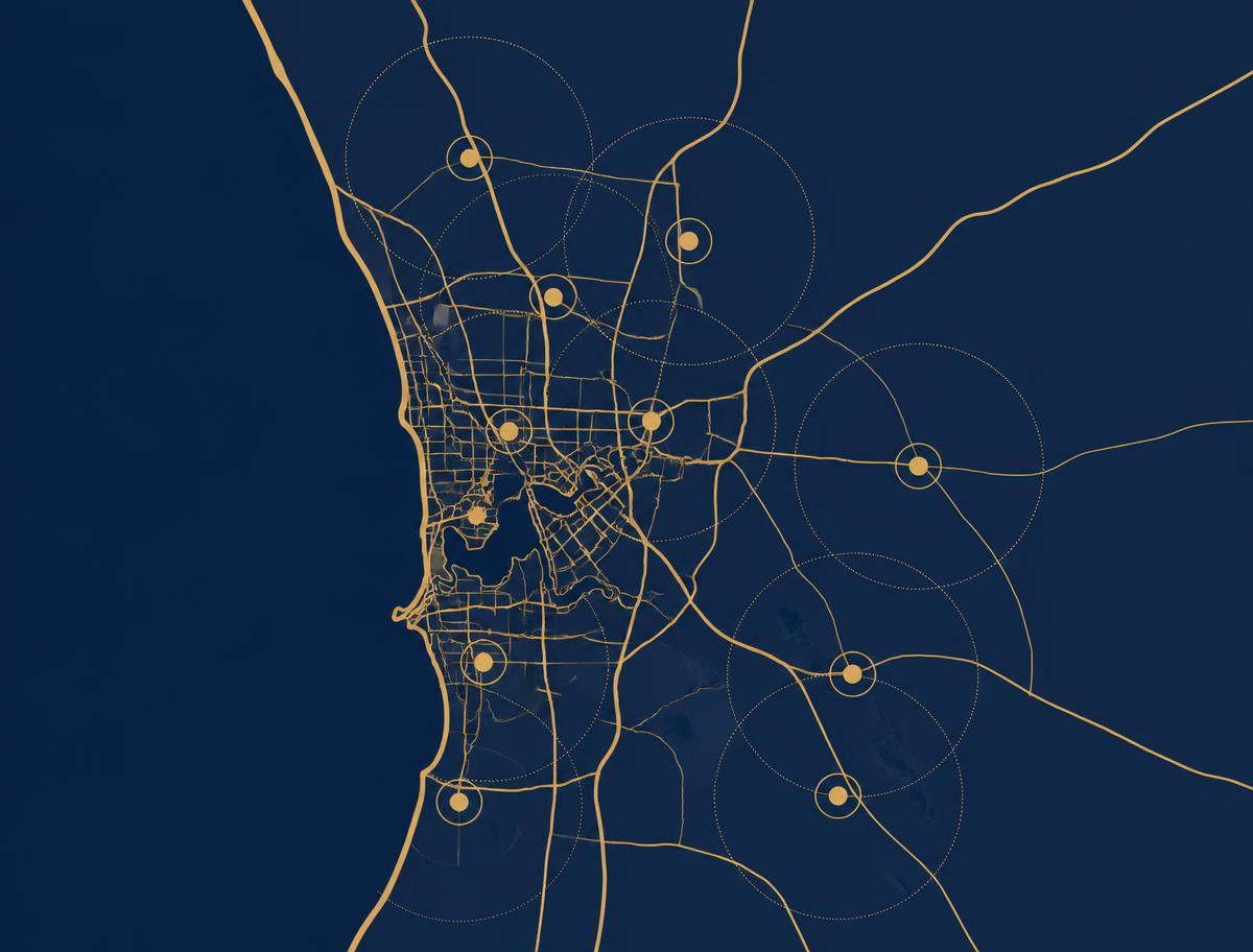 Illustrated coverage map of the Perth metropolitan area